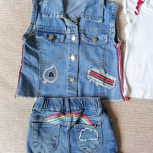 Girls' set 2 years: Gap denim shorts, sleeveless jacket, Miss Evita top