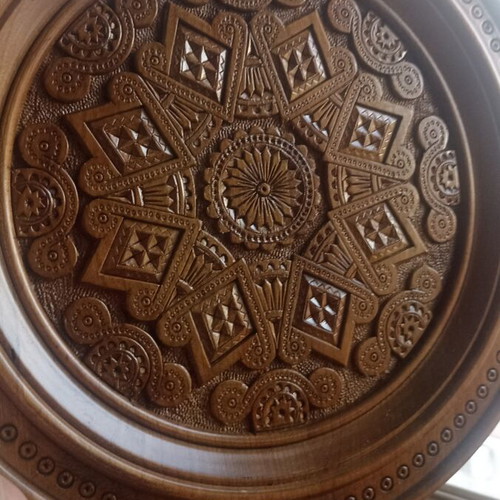 Hand-Carved Solid Wood Decorative Wall Plate 30.3cm, Greek Folk Art