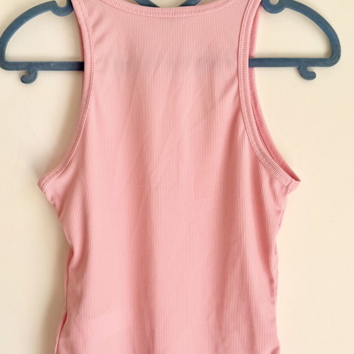 Shein Pink Ribbed Crop Tank Top M New with Palm Tree Embroidery