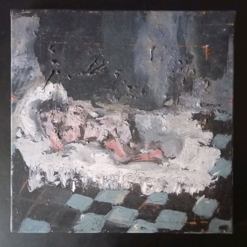 Oil painting used with nude theme by Eleni Bilia 29.5x29.5