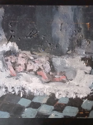 Oil painting used with nude theme by Eleni Bilia 29.5x29.5
