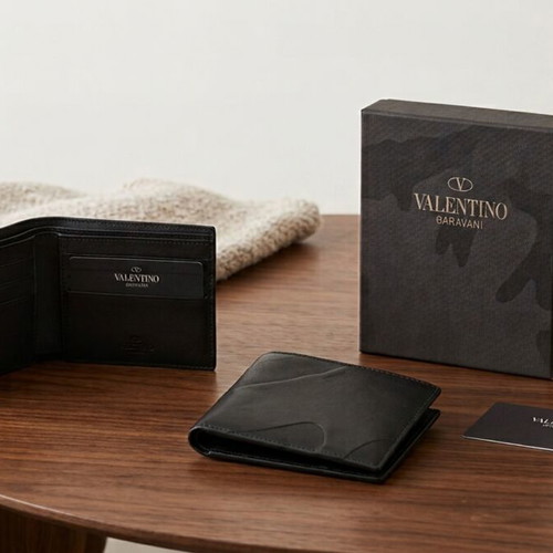 Valentino Garavani men's leather wallet, black with camouflage detail
