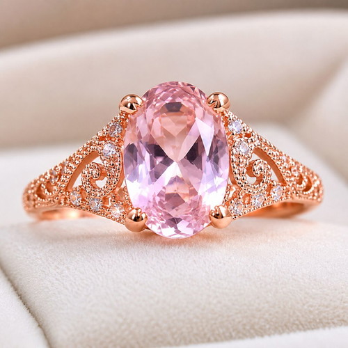 Vintage style silver 925 ring with large pink stone, luxury statement