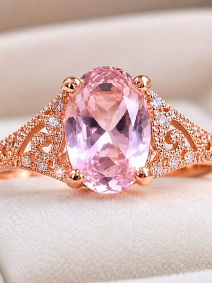 Vintage style silver 925 ring with large pink stone, luxury statement