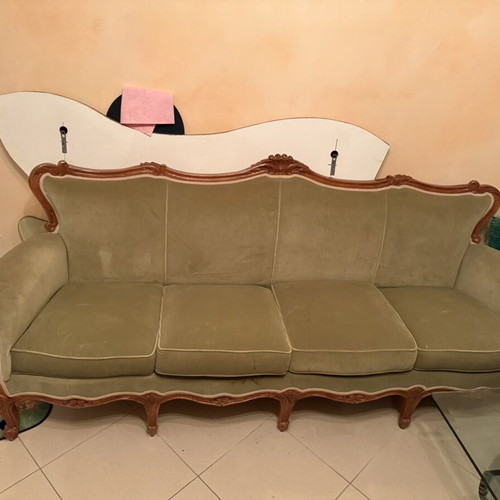 Louis XV vintage neoclassical furniture set like new, carved wood upholstery