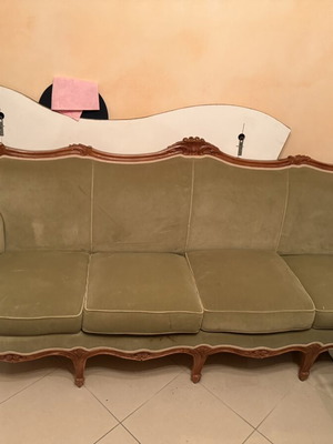 Σετ επίπλων Louis XV vintage νεοκλασικό σαν καινούργιο, σκαλιστό ξύλο και υφασμάτινες επενδύσεις