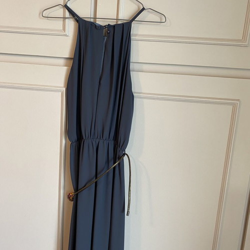 Dress new gray crepe with cutout shoulders and belt