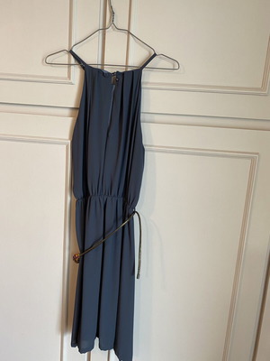 Dress new gray crepe with cutout shoulders and belt