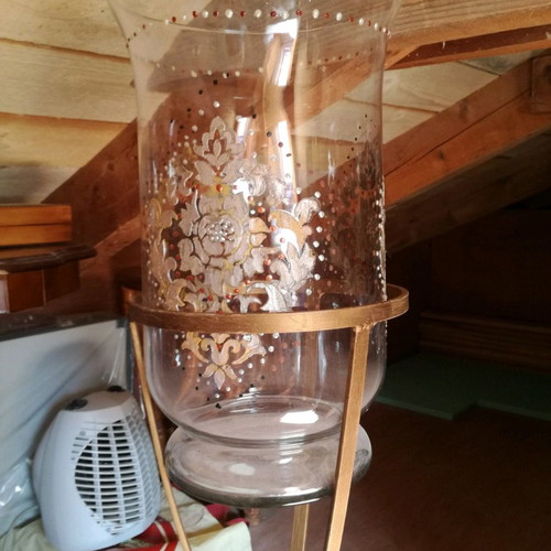 Vase with stand used, hand-painted with golden base