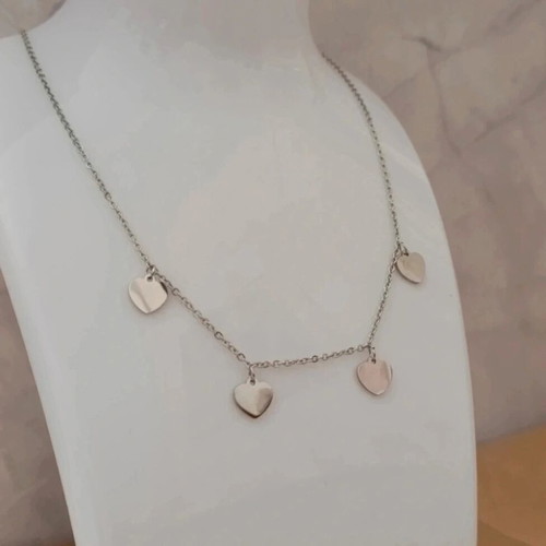 Steel necklace with hearts new, silver color
