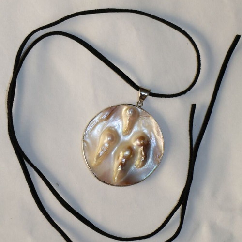 Rare mother of pearl shell pendant with 925 silver Nature Ocean SBTS038B new