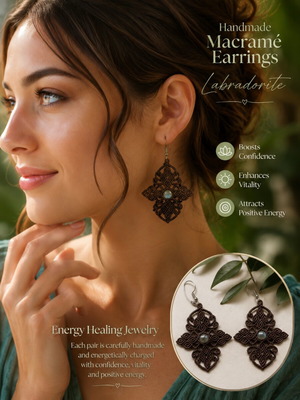 Macrame Earrings with Labradorite New Energy Healing Handmade