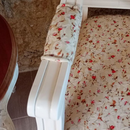 Country style solid wood armchair with floral fabric
