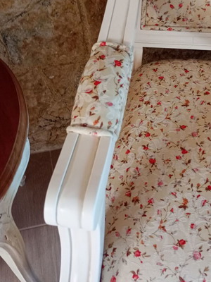 Country style solid wood armchair with floral fabric
