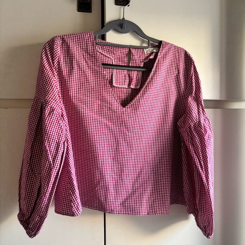 Karavan checked blouse used, size M, white and red