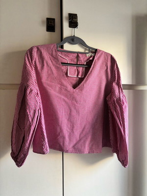 Karavan checked blouse used, size M, white and red