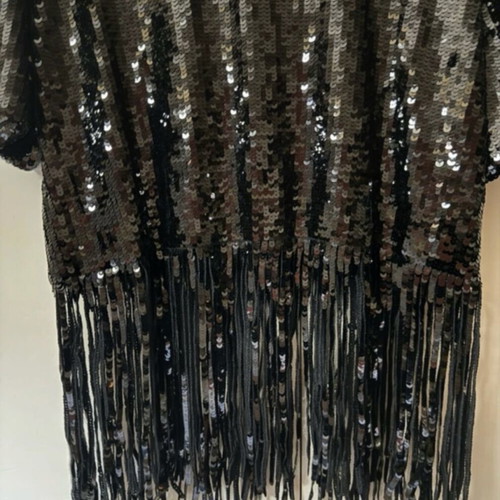 Zara Knit Black Blouse With Sequins And Fringes Like New