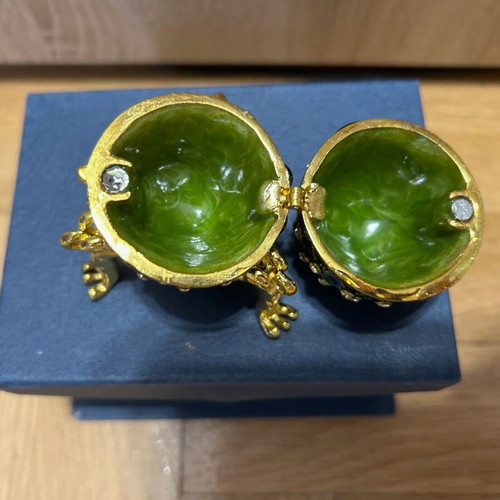 Green Enamel Egg Jewelry Box 5.5 cm with Crystals like new