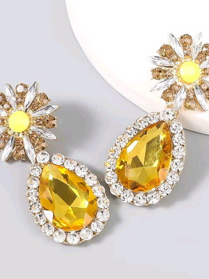 Σκουλαρίκια με κρύσταλλα κίτρινα καινούργια από κλείσιμο καταστήματος