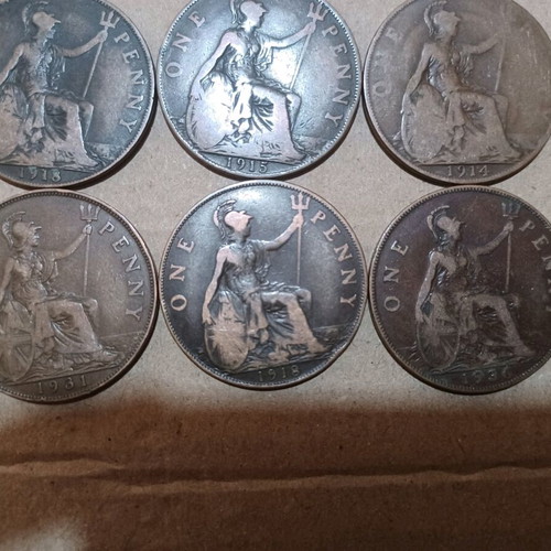 English One Penny George V coins used, various dates 1910s–1930s