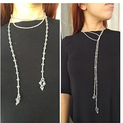 Long laritat necklace 4 in 1 made to order, silver