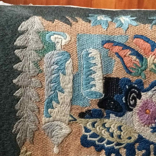 Old embroidery with flat stitch for framing used