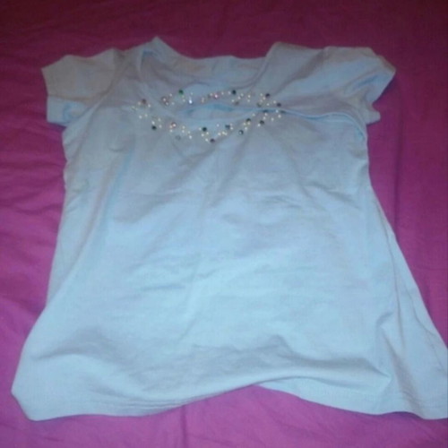 Cotton short-sleeve shirt with pearls turquoise one size new