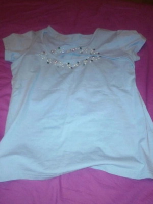 Cotton short-sleeve shirt with pearls turquoise one size new
