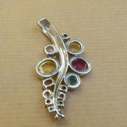 Silver pendant 925 with multicolor tourmalines and moonstone
