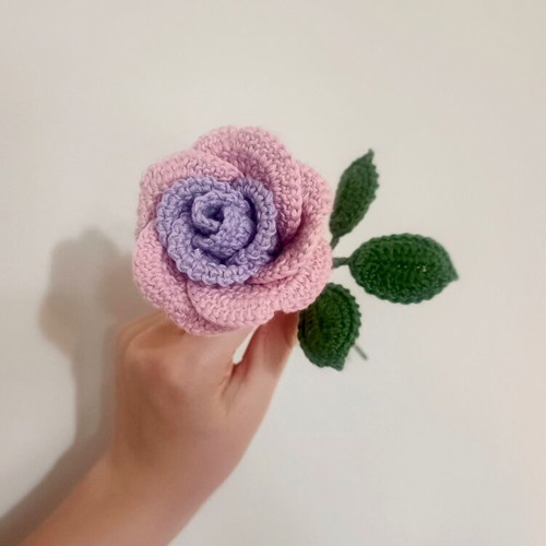 Crochet rose handmade, two-tone, 100% cotton yarn