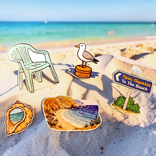 Summer stickers new with Greek summer retro style
