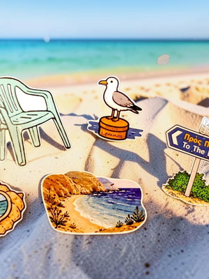 Summer stickers new with Greek summer retro style