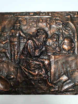 Copper plaque like new with alchemy workshop scene 61x45cm