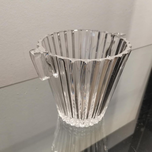 Crystal ice bucket vintage ’60s used with handles and ribbed design