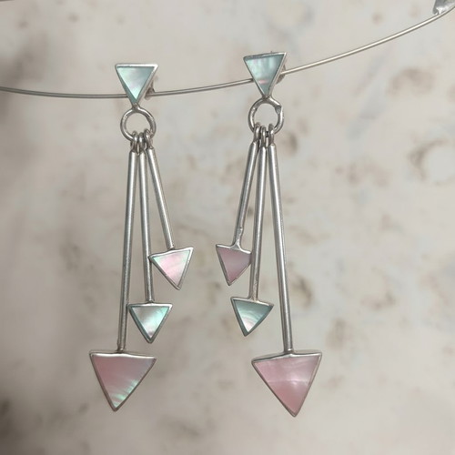 Vintage 925 Silver Earrings with Pink and Mint Pearl like new