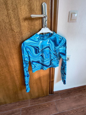 Shein Cyan Crop Top with Unique Pattern, Polyester