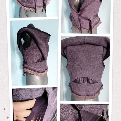 Culture designer bustier vest with hood, leather and pressed wool