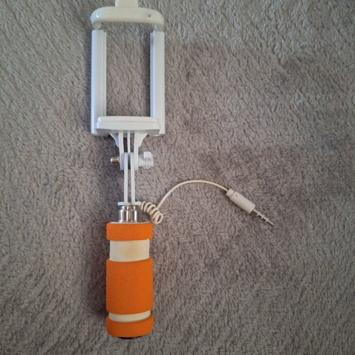 Selfie stick with jack cable used