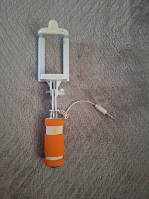 Selfie stick with jack cable used
