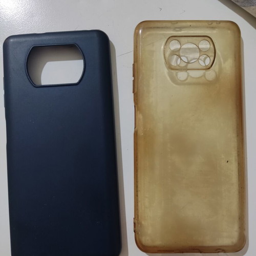 Xiaomi Poco X3 Pro phone cases used, transparent and blue, pack