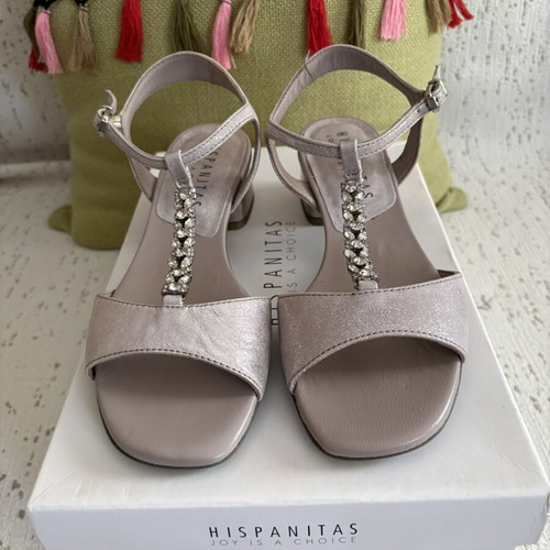 Hispanitas sandals new, grey silver leather, low heel 4cm