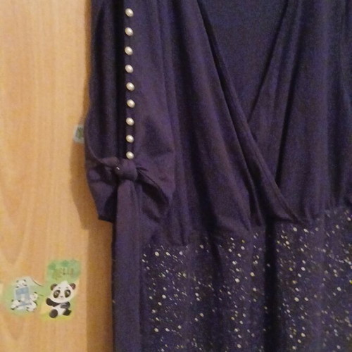 Shein Curve Dress 5XL blue silver drape with pearls on sleeves like new