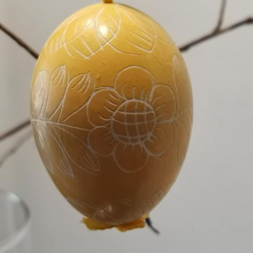 Collection of six used handmade eggs with painting and carvings