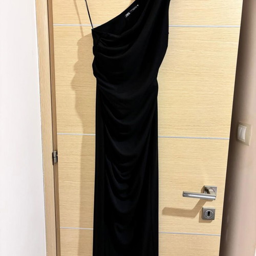 strapless open back dress Black Ruched Mesh One Shoulder Long Sleeve Maternity Maxi Dress main image 0