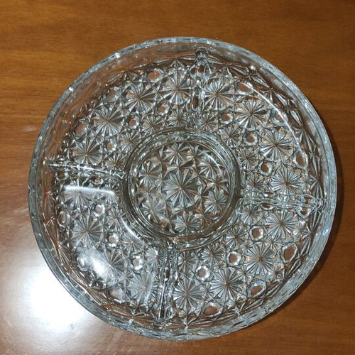 Crystal serving platter like new with compartments for appetizers