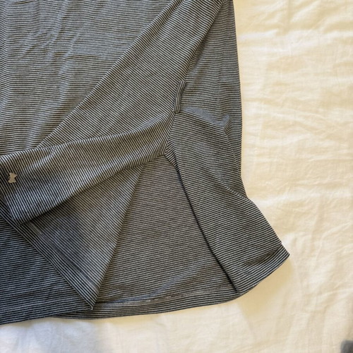 Regalinas striped grey blouse with ruffle sleeves like new