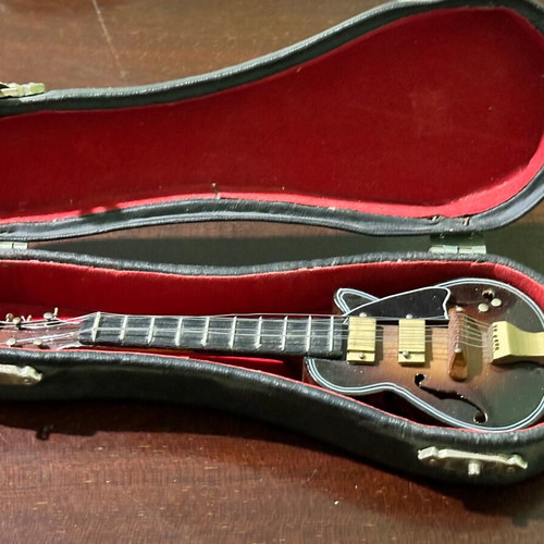 Wooden decorative jazz electric guitar miniature like new with case