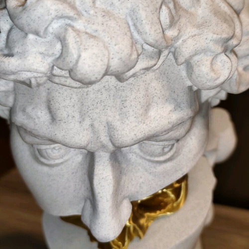 3D Printed David Bust with Gold Skull new, modern decorative art