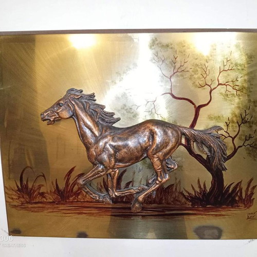 Chalcography painting used with horse motif, bronze