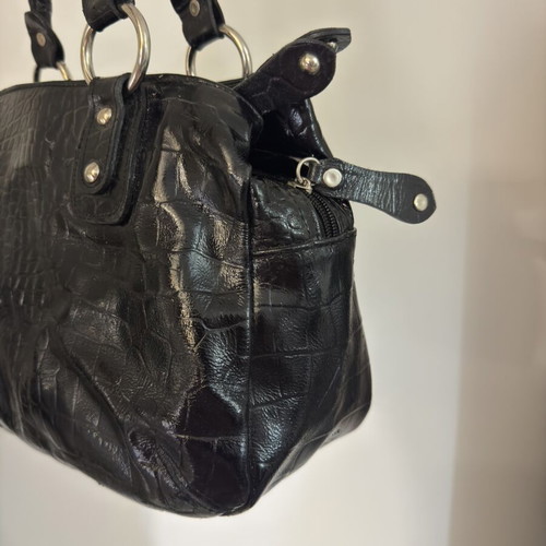 Efstathopoulos Black Genuine Leather Shoulder Bag preloved condition